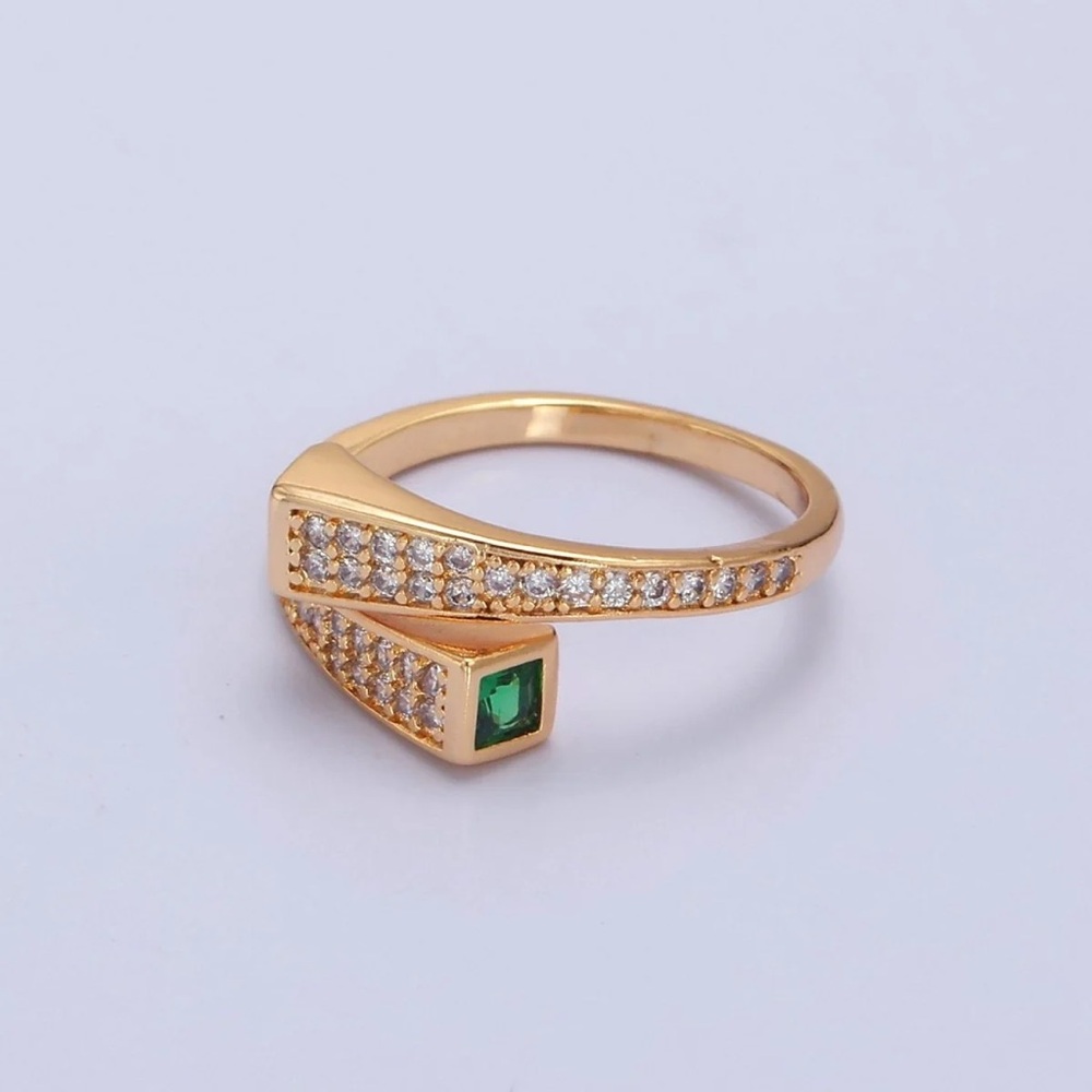 Stackable Pave Ring With Emerald Green Cz Stone O… - image 1
